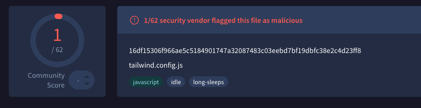 VirusTotal detection results showing 5 security vendors flagged the file