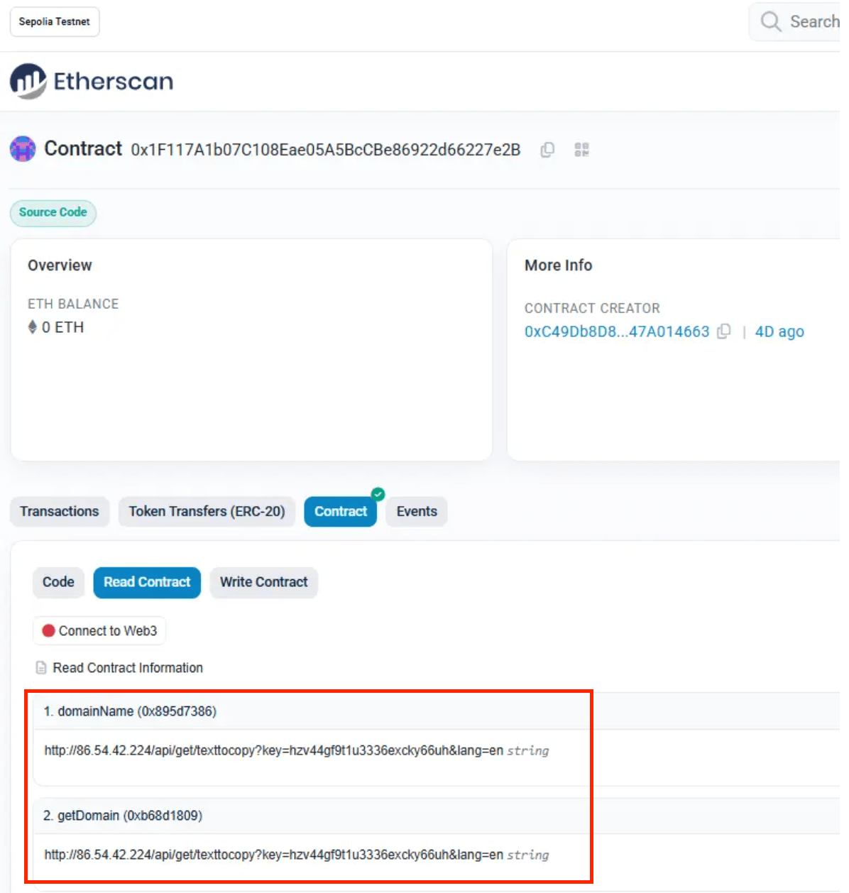 Etherhiding example showing smart contract storage hiding technique