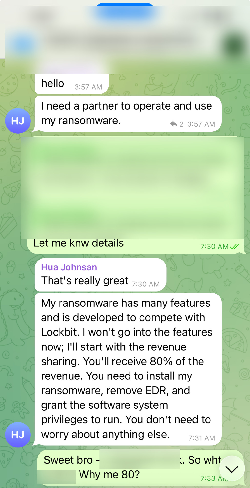 Ransomware group Telegram channel post